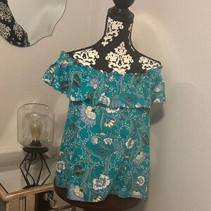 LOFT Teal Floral Off-Shoulder Ruffle Camisole